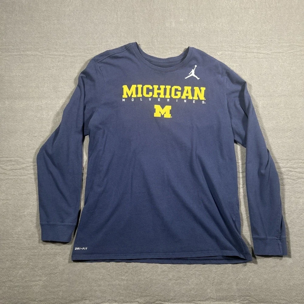 Michigan Wolverines The Nike Tee Long Sleeve Shirt Dri-Fit XL Blue Air Jordan